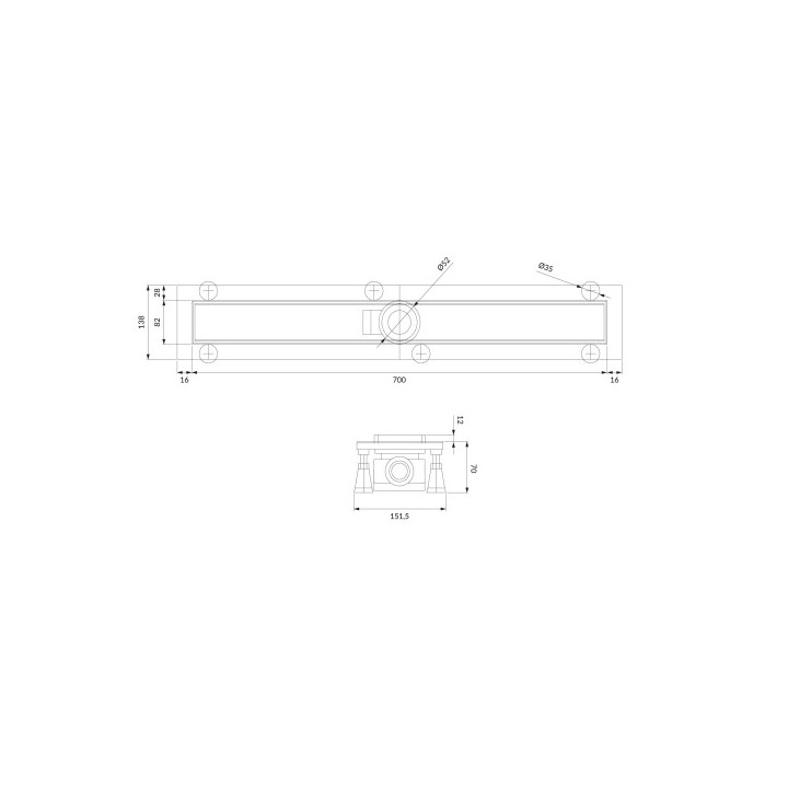 Prysznicowy odpływ liniowy OMNIRES LOWFIX z maskownicą do wklejenia płytek, 70 cm - srebrny