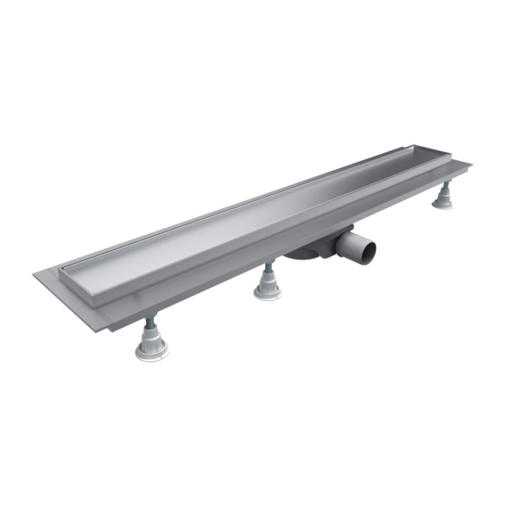 Prysznicowy odpływ liniowy OMNIRES LOWFIX z maskownicą do wklejenia płytek, 90 cm - srebrny