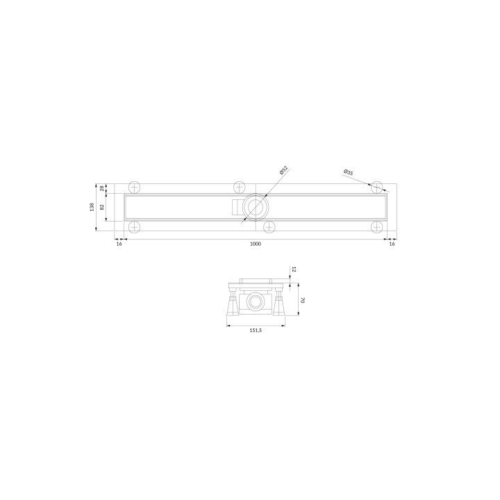 Prysznicowy odpływ liniowy OMNIRES LOWFIX z maskownicą do wklejenia płytek, 100 cm - srebrny