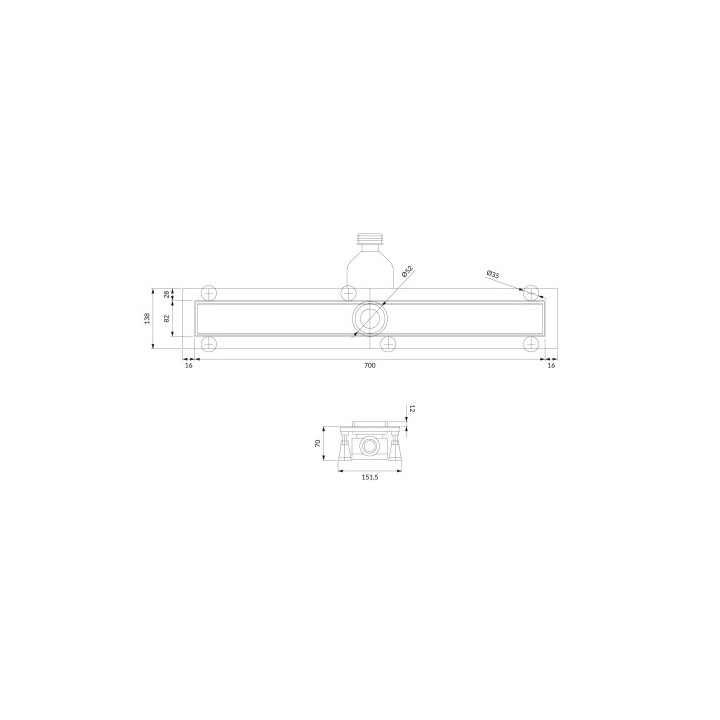 Prysznicowy odpływ liniowy OMNIRES LOWFIX z maskownicą do wklejenia płytek, 70 cm - czarny