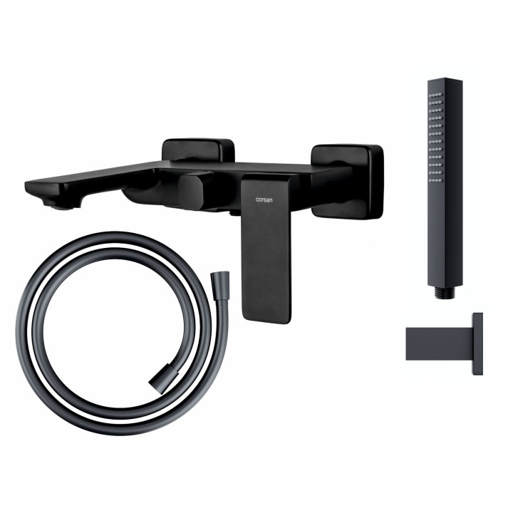 Zestaw wannowo prysznicowy Corsan Trino czarna bateria z wylewką i słuchawką prysznicową