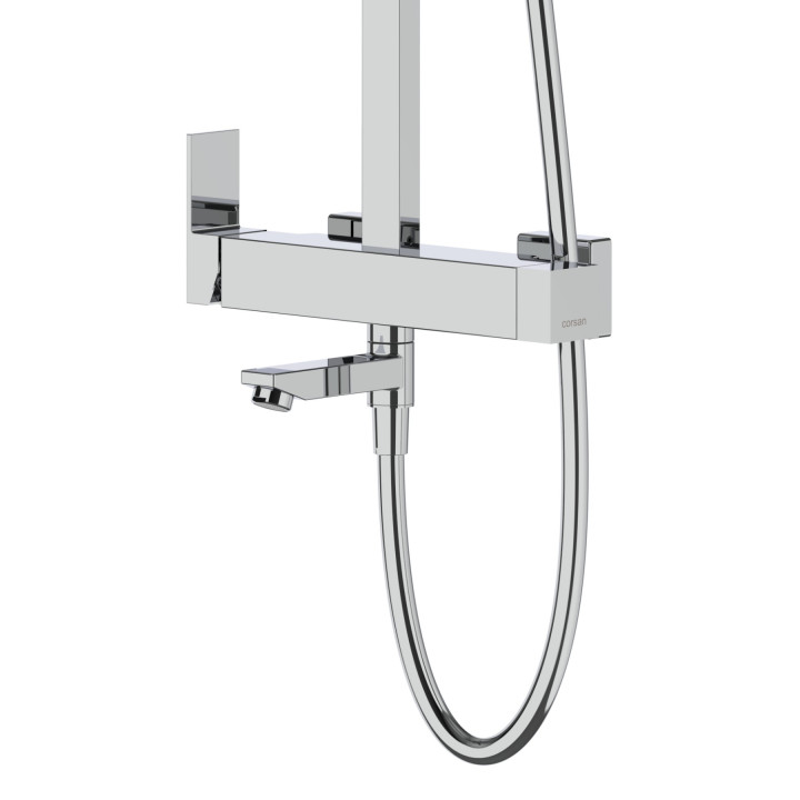 Natryskowa kolumna prysznicowa Corsan Ango kwadratowa deszczownica z baterią mieszaczową i obrotową wylewką wannową