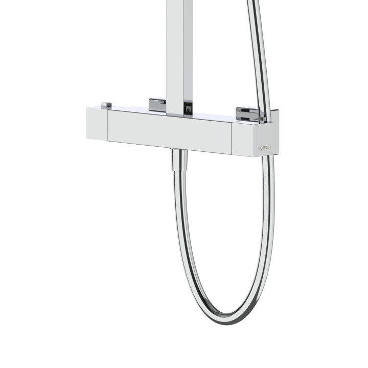 Natryskowa kolumna prysznicowa Corsan Ango chrom CMN02TCH kwadratowa deszczownica z baterią termostatyczną
