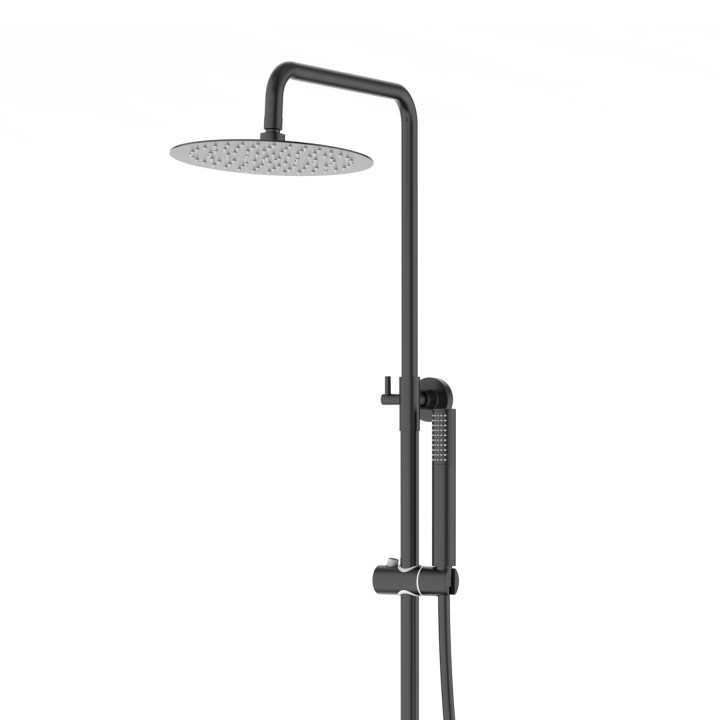 Natryskowa czarna kolumna prysznicowa Corsan Lugo okrągła deszczownica z baterią termostatyczną i obrotową wylewką wannową