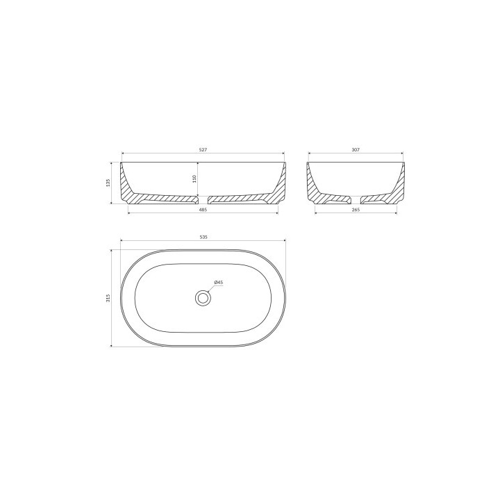 Umywalka nablatowa OMNIRES MESA, 53 x 32 cm - biały połysk