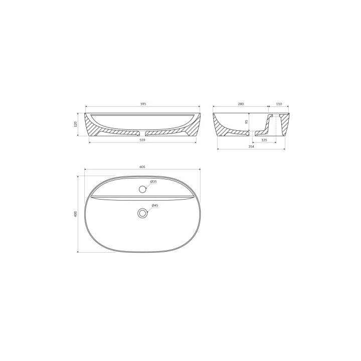 Umywalka nablatowa OMNIRES ATLANTA , 61 x 40 cm - biały połysk