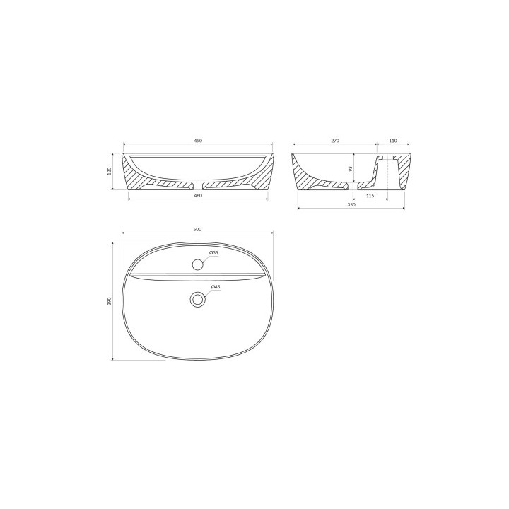 Umywalka nablatowa OMNIRES ATLANTA , 51 x 39 cm - biały połysk