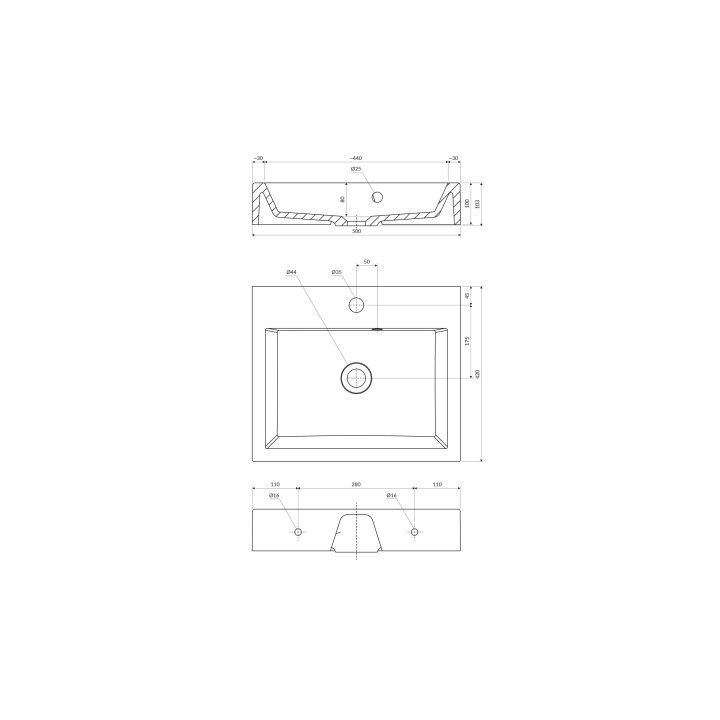 Umywalka nablatowa/wisząca z przelewem OMNIRES THASOS M+, 50 x 42 cm - biały połysk