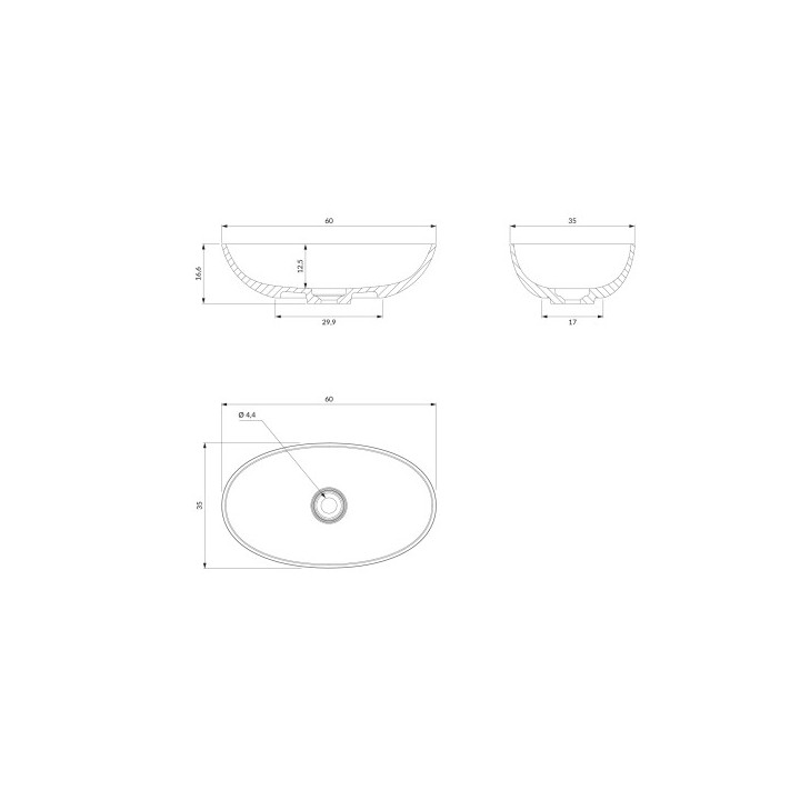 Umywalka nablatowa OMNIRES SHELL M+, 60 x 35 cm - black lava