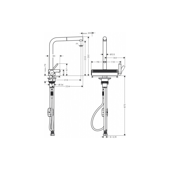 Aquno Select M81 Jednouchwytowa bateria kuchenna 250, wyciągana wylewka, 2jet
