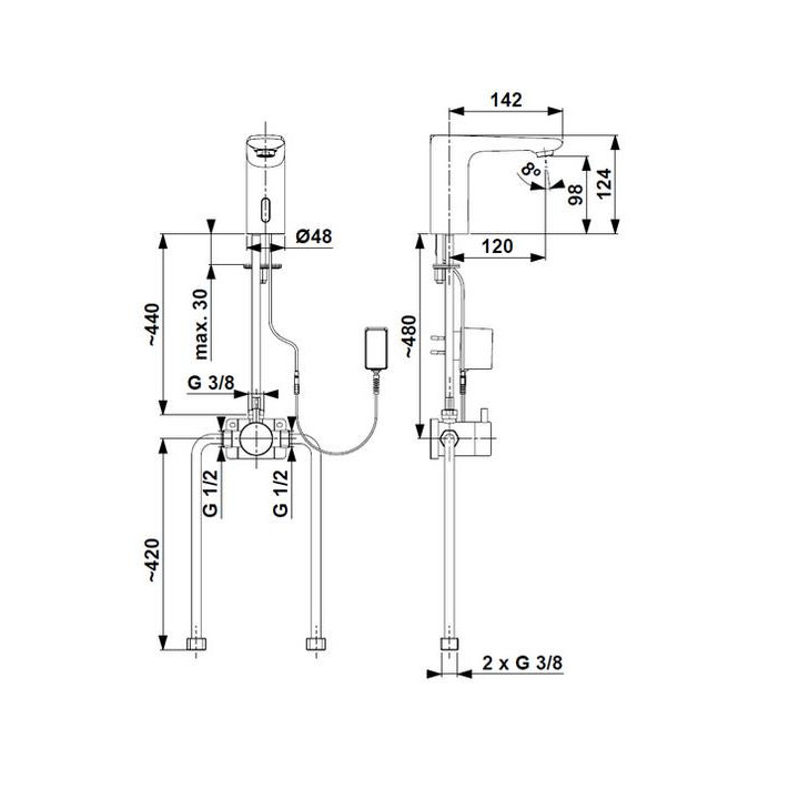 Bateria umywalkowa KFA Tanzanit, stojąca, wysokość 154mm, korek kilk-klak, chrom