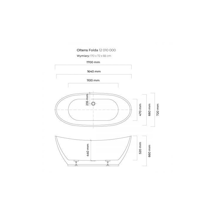 Oltens Folda wanna wolnostojąca 170x72 cm owalna akrylowa - biała