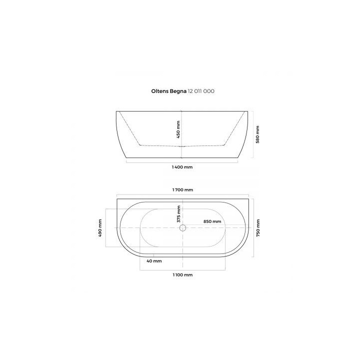 Oltens Begna wanna przyścienna 170x75 cm akrylowa owalna - biała