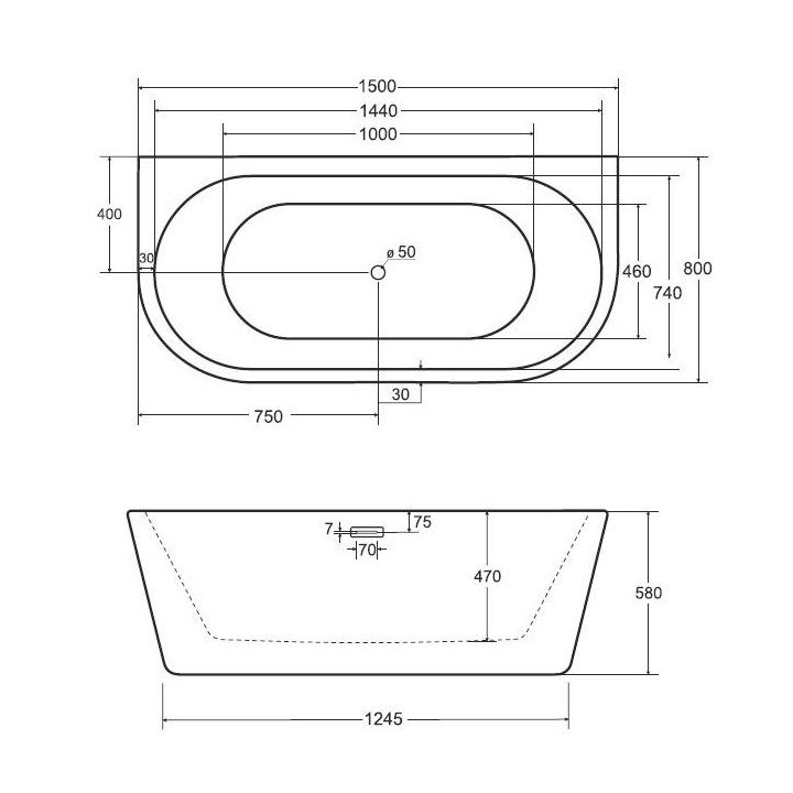Wanna przyścienna Besco Vica, 170x80cm, akrylowa, biała