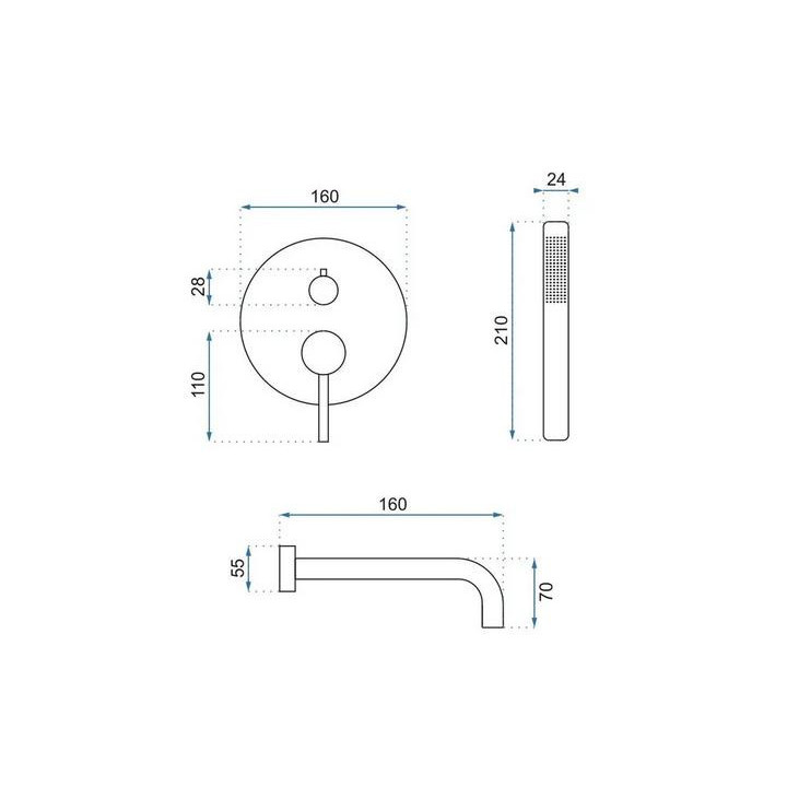 Bateria wannowa podtynkowa REA Lungo ze słuchawką oraz zestawem punktowym - złota