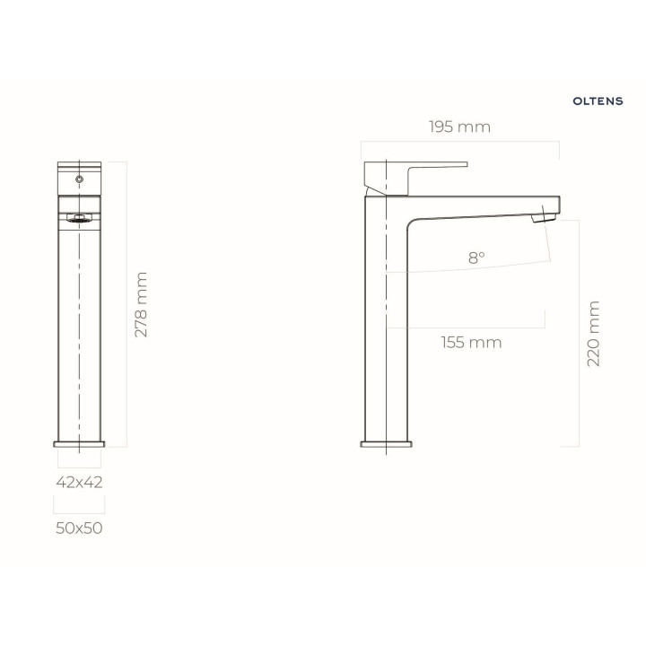 Oltens Gota bateria umywalkowa stojąca wysoka - złota