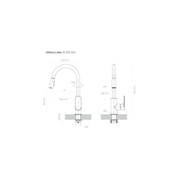Oltens Lista bateria kuchenna stojąca z wyciąganą wylewką - chrom