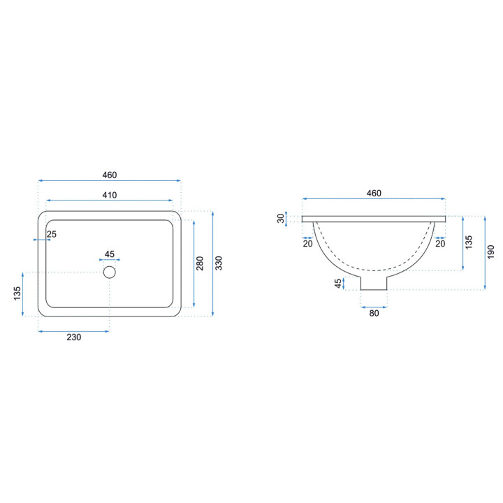 Umywalka podblatowa REA ADELA 46x33cm - śnieżnobiały