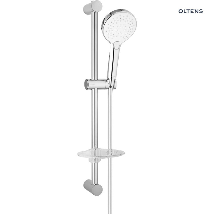 Zestaw prysznicowy Oltens Driva EasyClick Alling 60 z mydelniczką - chrom/biały