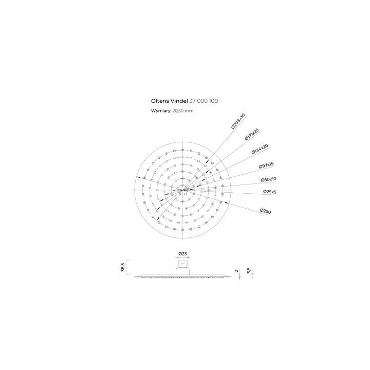 Zestaw Oltens Vindel Lagan deszczownica 25 cm okrągła z ramieniem ściennym - chrom