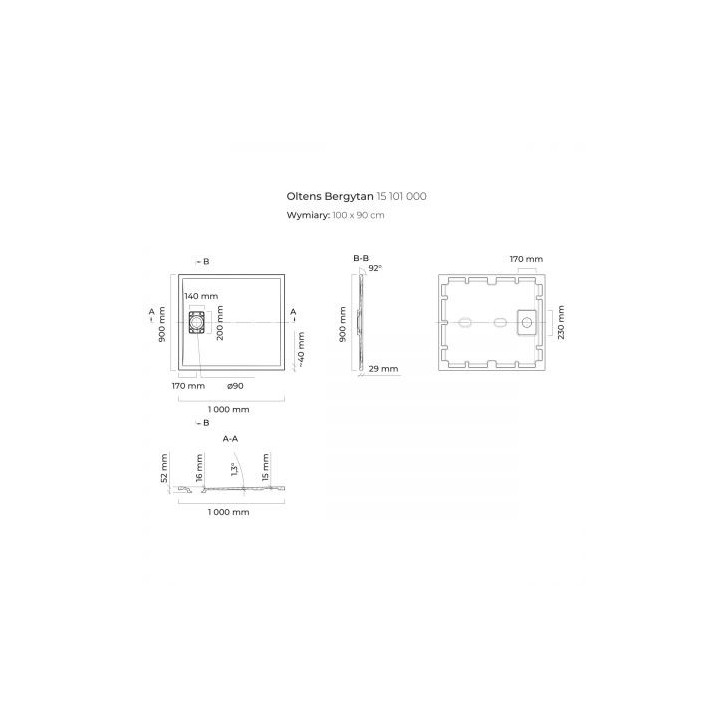 Oltens Bergytan brodzik prostokątny 100x90 cm RockSurface - biały