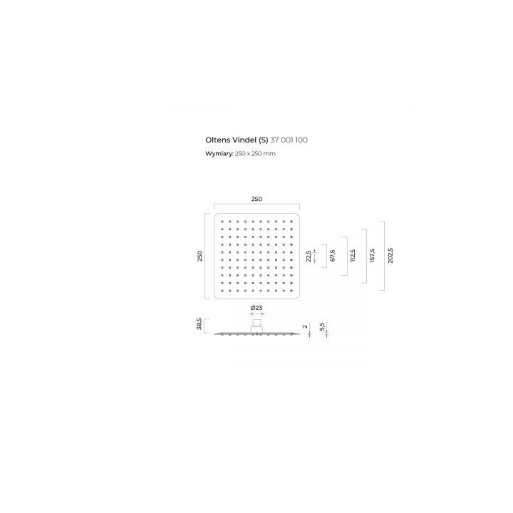 Oltens Vindel (S) deszczownica 25x25 cm kwadratowa - chrom 