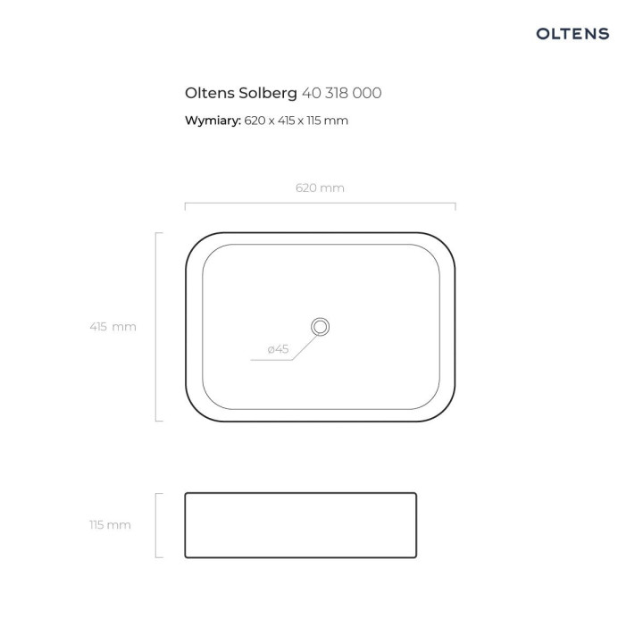 Oltens Solberg umywalka 62x41,5 cm nablatowa prostokątna - biała 