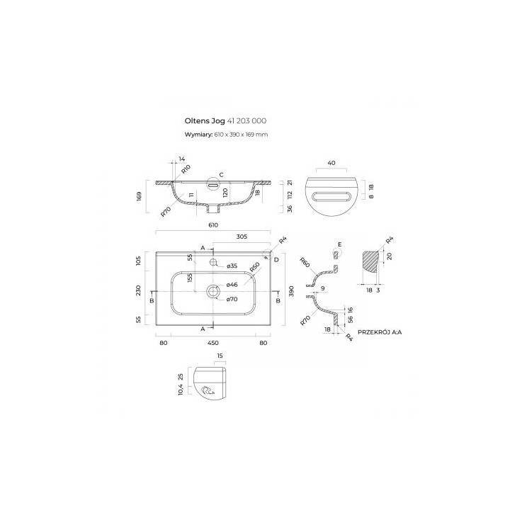 Oltens Jog umywalka 61x39 cm meblowa prostokątna - biała