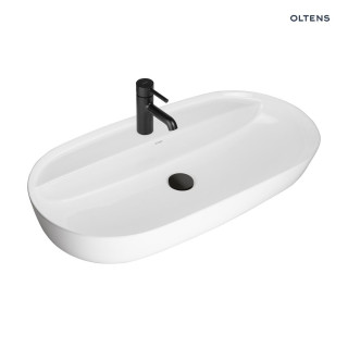 Oltens Hamnes Thin umywalka nablatowa z otworem na baterię owalna 80 x 40 cm biała  z powłoką Oltens SmartClean