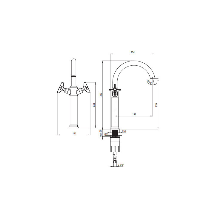 Bateria umywalkowa wysoka Deante TEMISTO - mosiądz
