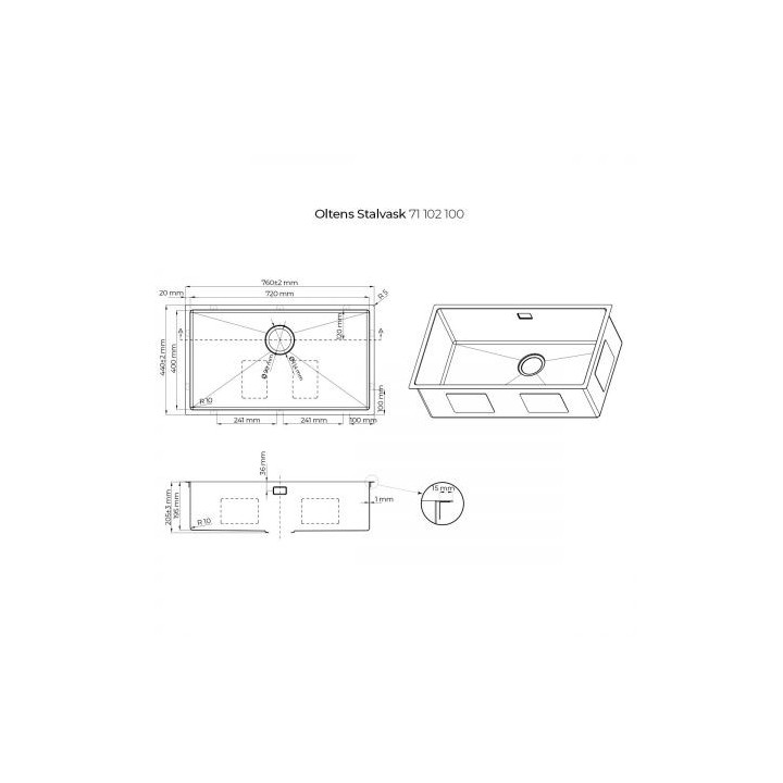 Oltens Stalvask zlew stalowy 1 komorowy 76x44 cm stal szlachetna polerowana