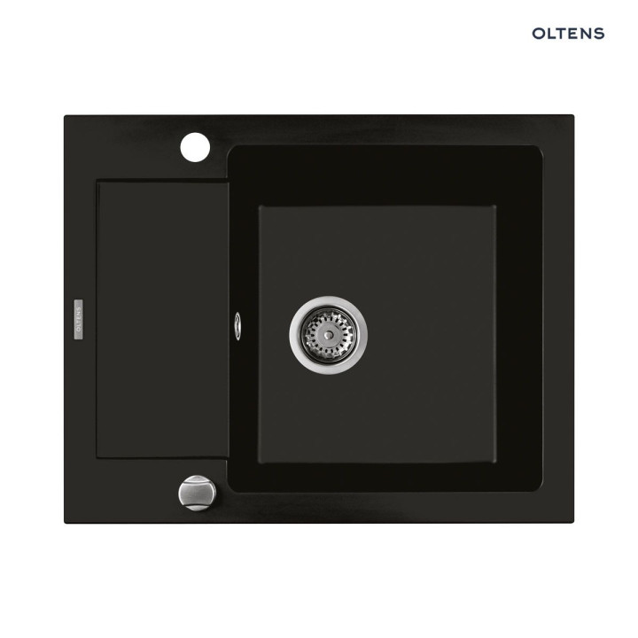 Oltens Gravan zlewozmywak granitowy 1 komorowy z krótkim ociekaczem 62x50cm - czarny