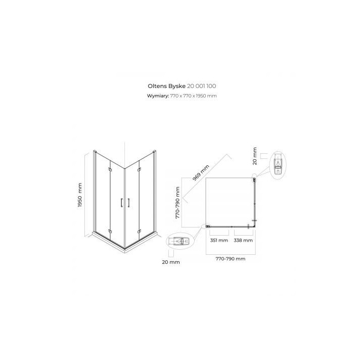 Oltens Byske kabina prysznicowa 80x80 cm kwadratowa