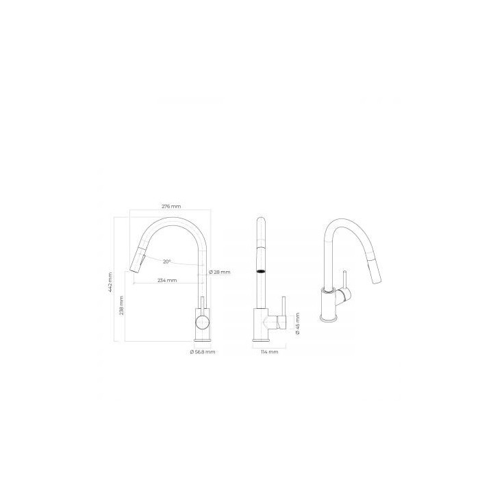 Oltens Litla bateria kuchenna stojąca z wyciąganą wylewką czarny mat 