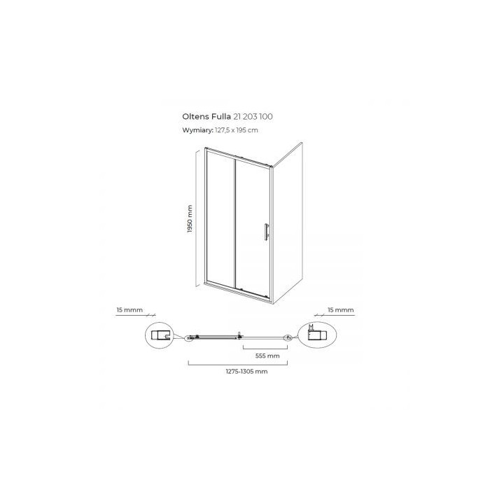 Oltens Fulla kabina prysznicowa 130x80 cm prostokątna drzwi ze ścianką 
