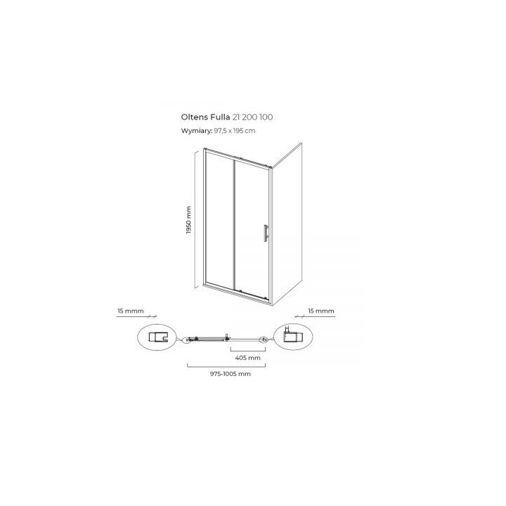 Oltens Fulla drzwi prysznicowe 100 cm wnękowe