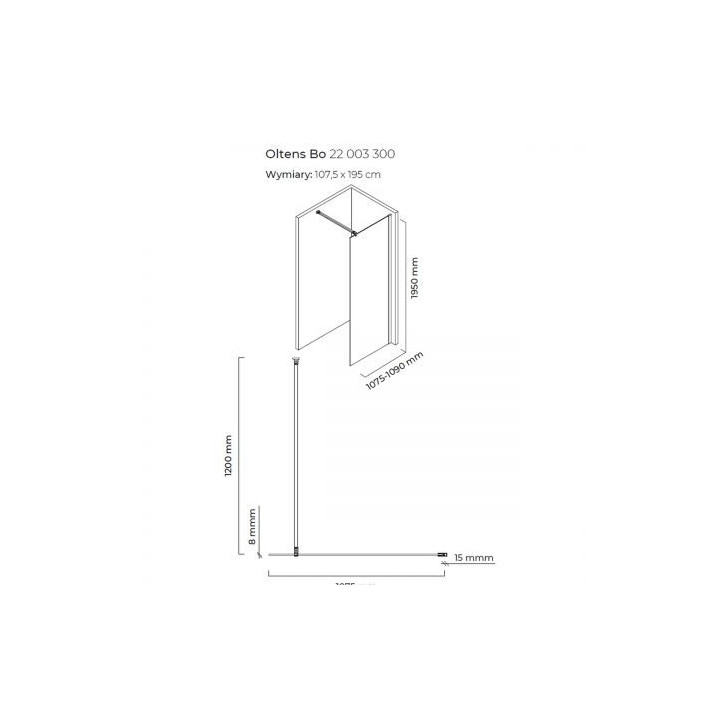 Oltens Bo ścianka prysznicowa Walk-In 110 cm profil czarny mat