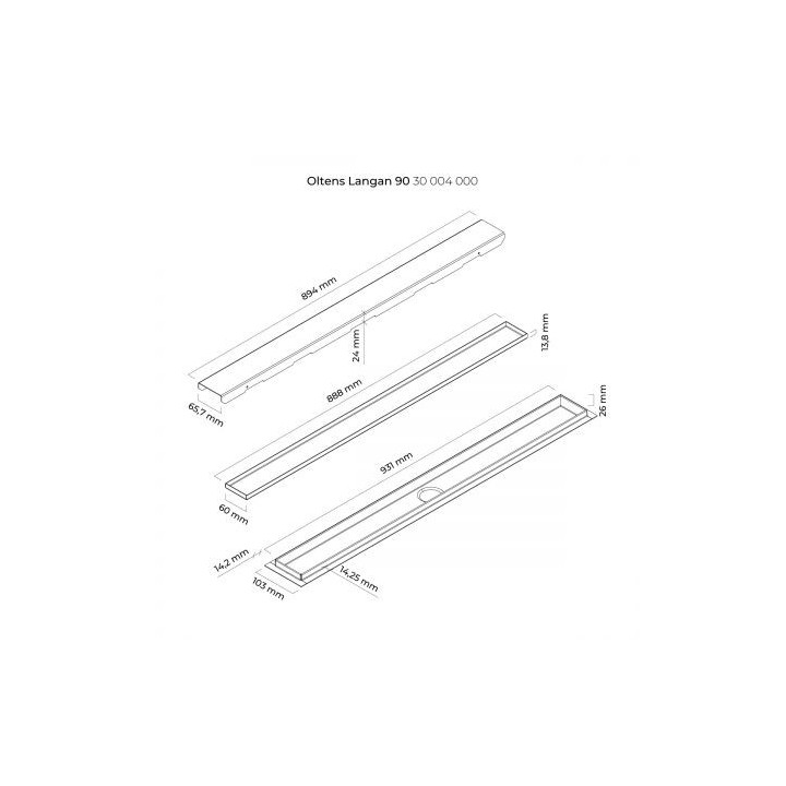 Oltens Langan 90 uniwersalny 2w1 odpływ prysznicowy liniowy 90 cm z kołnierzem