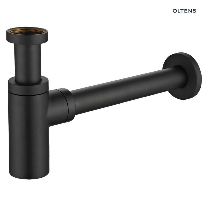 Oltens Hervik syfon umywalkowy mosiężny okrągły - czarny mat