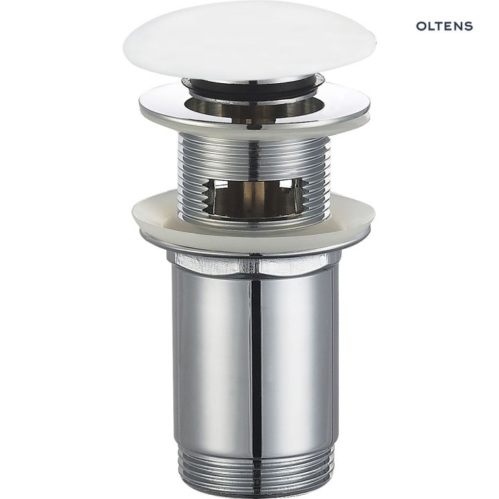 Oltens Halsa korek do umywalki klik klak okrągły z przelewem G 1 1/4 - biały ceramiczny