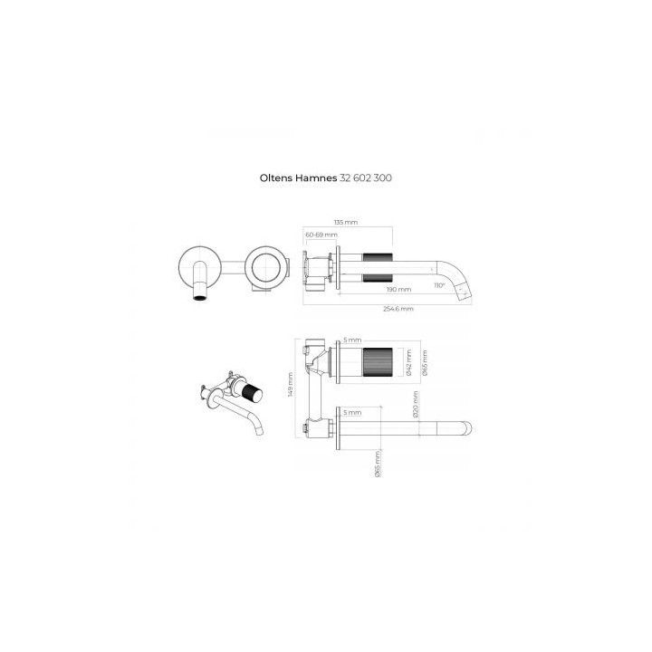 Oltens Hamnes bateria umywalkowa podtynkowa kompletna - czarny mat
