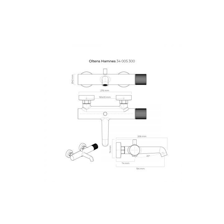 Oltens Hamnes bateria wannowo-prysznicowa ścienna - czarny mat 