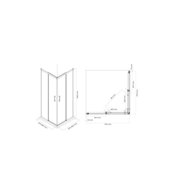 Oltens Breda kabina prysznicowa kwadratowa  90x90 cm przesuwna - czarny mat