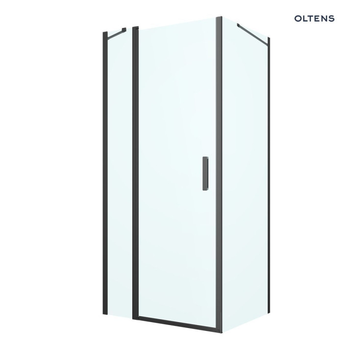 Oltens Verdal kabina prysznicowa 90x80 cm prostokątna czarny mat/szkło przezroczyste drzwi ze ścianką