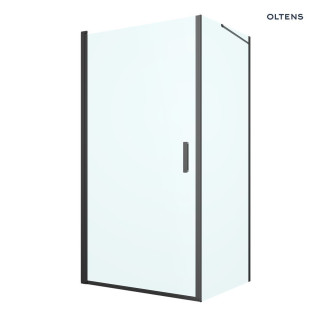 Oltens Rinnan kabina prysznicowa 100x90 cm protokątna czarny mat/szkło przezroczyste drzwi ze ścianką 