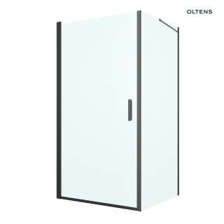 Oltens Rinnan kabina prysznicowa 100x100 cm kwadratowa czarny mat/szkło przezroczyste drzwi ze ścianką