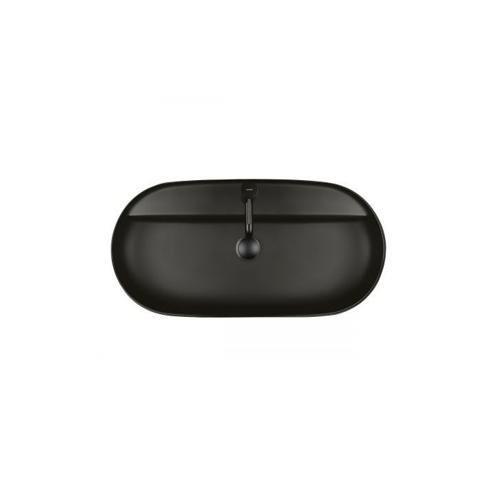 Oltens Hamnes Thin umywalka nablatowa z otworem na baterię owalna 80 x 40 cm - czarny mat 