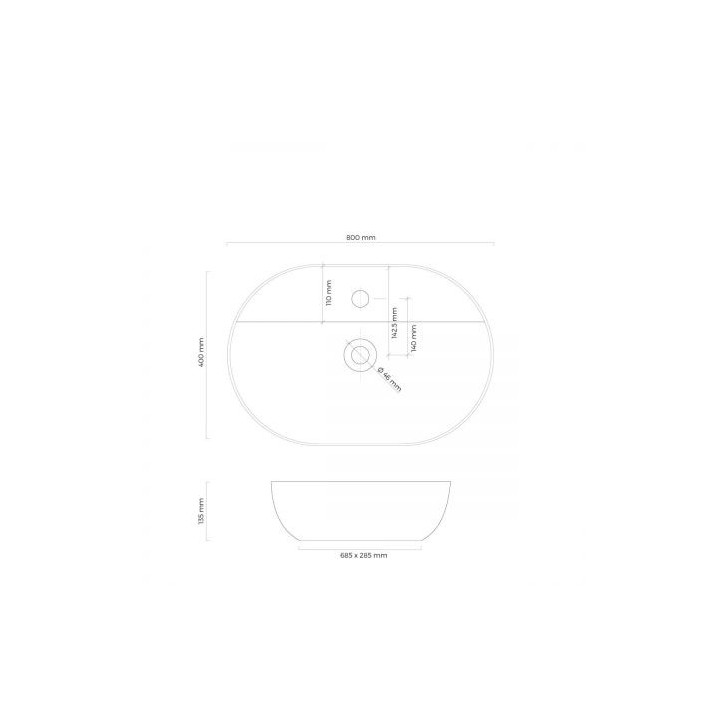 Oltens Hamnes Thin umywalka nablatowa z otworem na baterię owalna 80 x 40 cm czarny mat  z powłoką Oltens SmartClean 