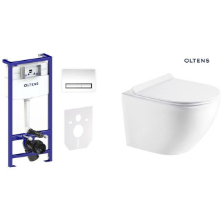 Zestaw Oltens Triberg Hamnes Torne 7w1 stelaż podtynkowy miska z deską 42515000 i przycisk spłukujący chrom błyszczący