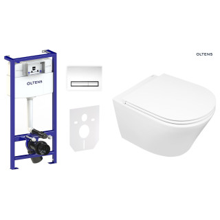 Zestaw Oltens Triberg Jog Torne 7w1 stelaż podtynkowy miska z deską 42005000 i przycisk spłukujący chrom błyszczący